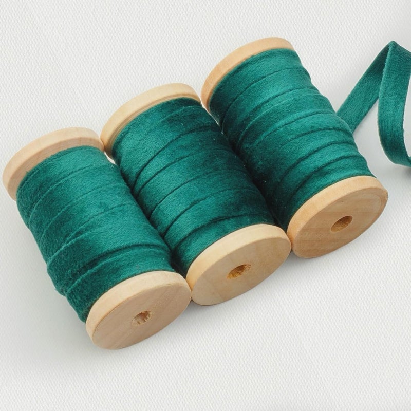 Garbendy Green Velvet Ribbon Set 3/8" Wide 3 Rolls * 5Yd Wooden Spool Fabric Trim for Christmas Decoration Handmade Craft Ornaments Gift Wrapping Decoration Party Wedding Arts Crafts - Image 1